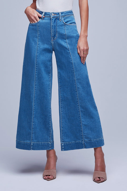 Dark Blue Plain Seam Detail Flared Bottom Ankle Length Jeans